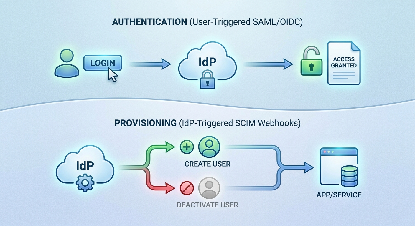 Authentication vs SCIM provisioning lifecycle