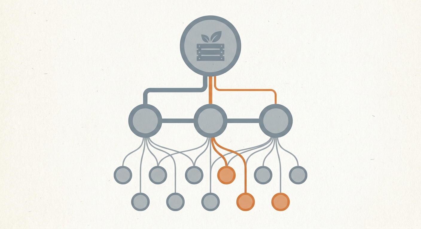 An illustration of lot genealogy showing forward and backward traceability branching paths.