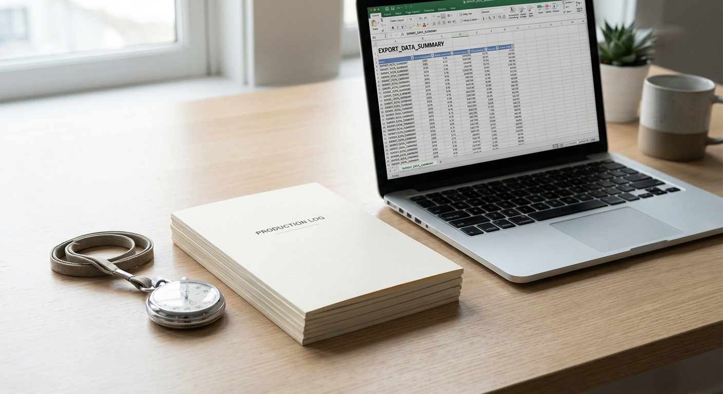 A stopwatch next to production records and a laptop, representing a mock recall test.